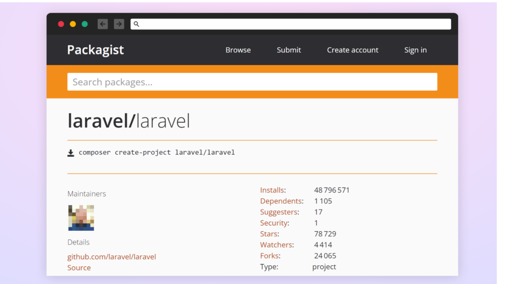 Packagist index web screen shot 